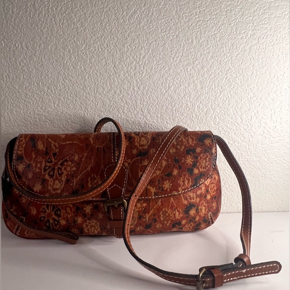 Patricia Nash Floral Tan Leather Crossbody Bag